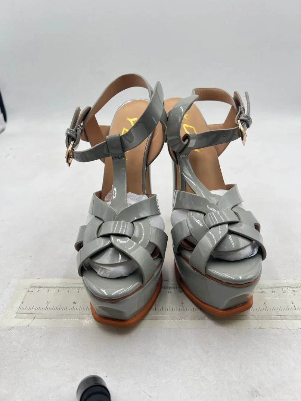 YDN Grey Strappy High Heeled Platform Peep Toe Stiletto Heels T-strap Sandals